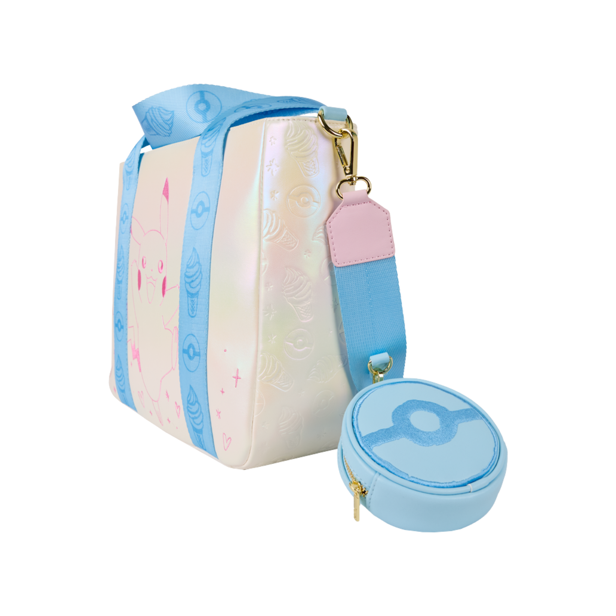 LOUNGEFLY - Pokémon Iridescent Pikachu Tote Crossbody Bag with Coin Bag