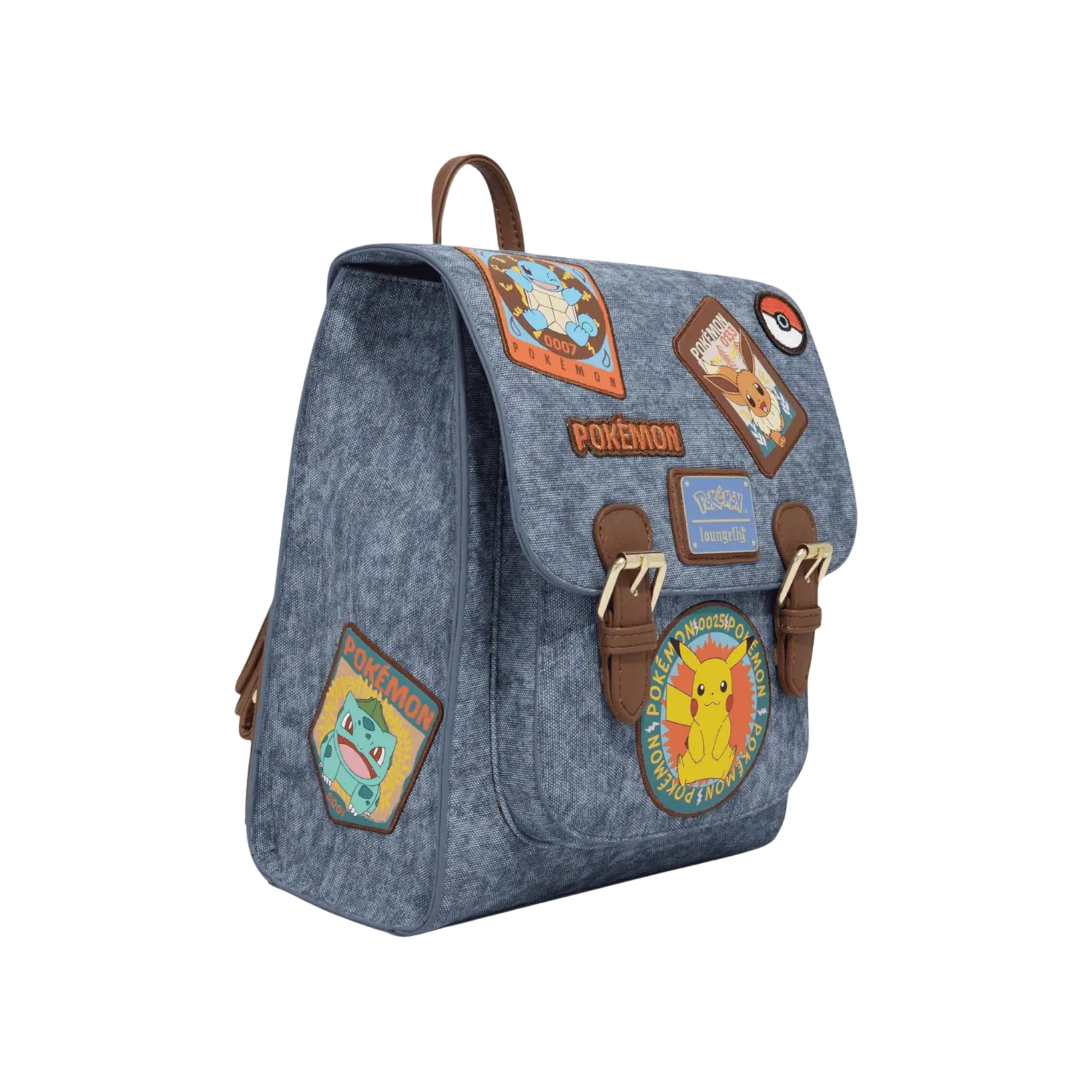 LOUNGEFLY - Leather Pokémon Denim Patches Mini Backpack