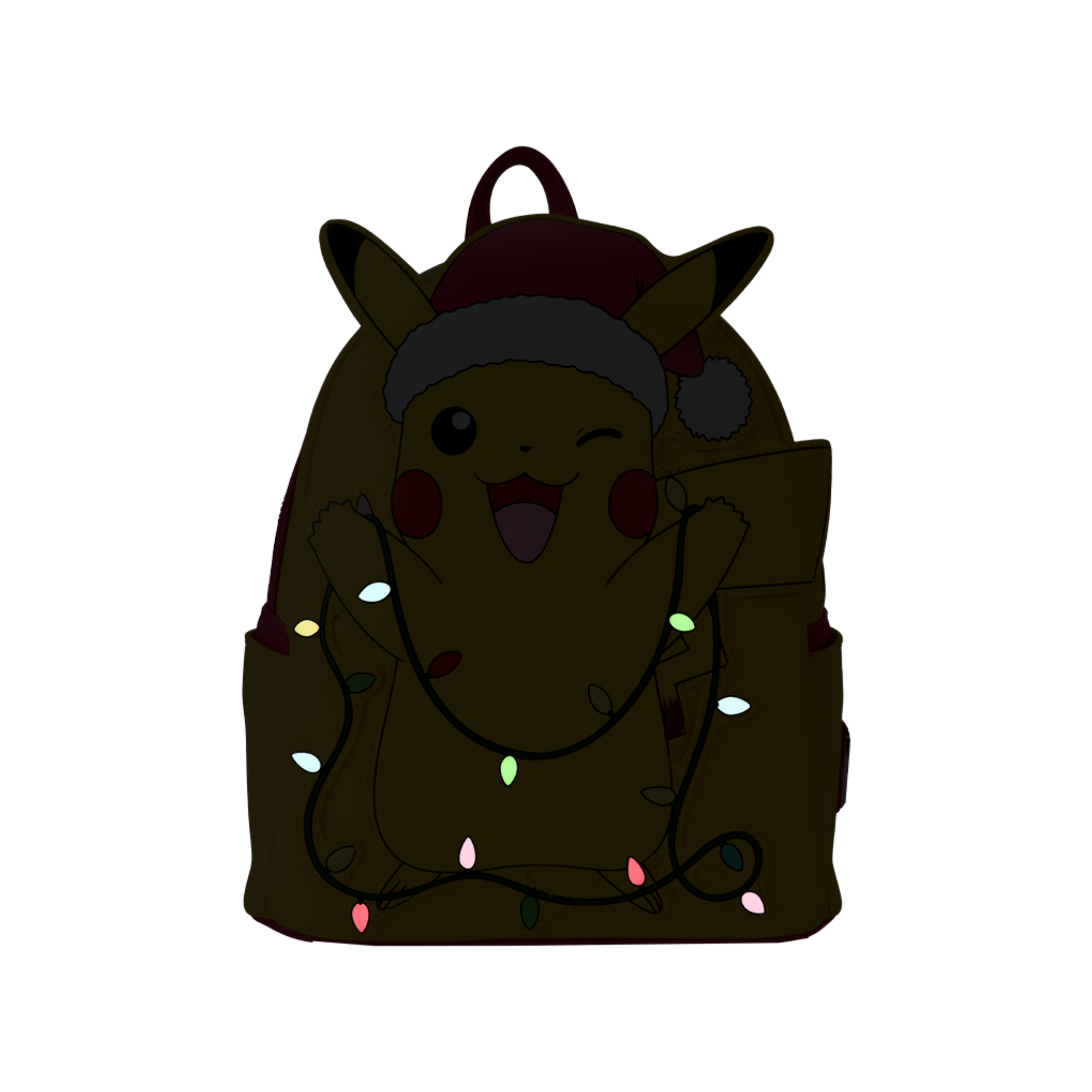 LOUNGEFLY - Pokémon Santa Pikachu String Lights Light Up Mini Backpack